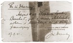 Referral notice signed by Engineer Dawidowicz recommending that Symcha Kopelman, currently a policeman, be given a job in the electrical department servicing streetcars.