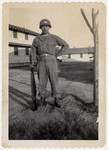 A former child survivor from Buchenwald poses in his American army uniform where he is in training prior to deployment to Korea.