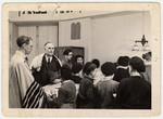 Jewish boys gather for a prayer service in a chapel in an OSE children's home.