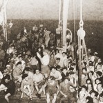 Passengers crowd the deck of the the Mala immigrant ship en route to the new State of Israel.