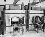 Two ovens inside the crematorium at the Dachau concentration camp.