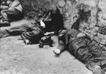 The bodies of Jewish policemen executed by the SS during the Warsaw ghetto uprising.