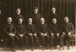 Group portrait of young Hungarian rabbis.  

Among those pictured is Joszef Katona (seated, third from the left), the future chief rabbi of the Dohany synagogue in Budapest.