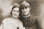 Studio portrait of two Jewish siblings in Zarki.

Pictured are Tola and Moszek Broda.