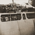 Arrival of the SS Ernie Pyle with Jewish DPs from Europe at the port of New York.