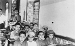 Jewish children study in a Hebrew school in Casablanca.
