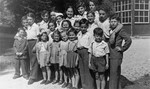 Group portrait of Jewish displaced children at a home operated by the American Joint Distribution Committee in Stobl, Austria.