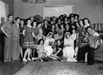 Group portrait of the wedding parties at a double ceremony in the Feldafing displaced persons camp.