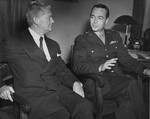 Associate U.S. trial counsel Brigadier General Telford Taylor (right) with an unidentified man at the International Military Tribunal trial of war criminals at Nuremberg.