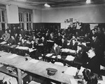 The press room at the International Military Tribunal trial of war criminals at Nuremberg.