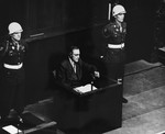 A witness testifies at the International Military Tribunal trial of war criminals at Nuremberg.