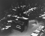 Chief U.S. Counsel Justice Robert Jackson gives his opening statement at the International Military Tribunal for war criminals at Nuremberg.