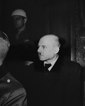 Fritz Sauckel follows the proceedings of the International Military Tribunal trial of war criminals at Nuremberg.
