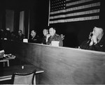 The American Military Tribunal hearing the trial of 61 former camp personnel and prisoners from Mauthausen.