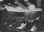 Defendant Alfred Jodl is questioned on the stand at the International Military Tribunal trial of war criminals at Nuremberg.