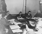A meeting of the War Crimes Executive Committee, the body which signed the Allied agreement to create the International Militarty Tribunal to prosecute German war criminals at Nuremberg.