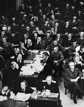 Chief Soviet prosecutor General R.A. Rudenko (bottom) addresses the court at the International Military Tribunal trial of war criminals at Nuremberg.