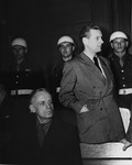 Joachim von Ribbentrop (left), former Foreign Minister, and Baldur von Schirach (right), former leader of the Hitler Youth, during a recess at the International Military Tribunal trial of war criminals at Nuremberg.