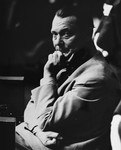 Defendant Hermann Goering in the prisoners' dock at the International Military Tribunal trial of war criminals at Nuremberg.