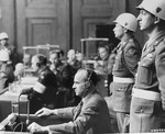 Hans Frank, the former Nazi Governor General of Poland, in the witness box at the International Military Tribunal trial of war criminals at Nuremberg.