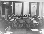 A meeting of the members of the War Crimes Executive Committee, the body which worked out the Allied agreement to create the International Military Tribunal to prosecute German war criminals at Nuremberg.