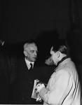 Defendants Constantin von Neurath and Hermann Goering talk during a recess at the International Military Tribunal trial of war criminals at Nuremberg.
