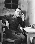 Lieutenant Colonel Otto Skorzeny, the rescuer of Benito Mussolini, sits in the witness holding wing of the Nuremberg jail, waiting to testify as a witness at the International Military Tribunal trial of war criminals.
