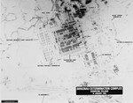 An aerial reconnaissance photograph of the Auschwitz concentration camp showing the Auschwitz II (Birkenau) camp.