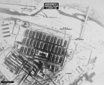 An aerial reconnaissance photograph of the Auschwitz concentration camp showing the Auschwitz I camp.