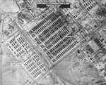 An aerial reconnaissance photograph of the Auschwitz concentration camp showing the Auschwitz II (Birkenau) camp.