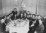 Jewish survivors from Biala Rawska at a social gathering in Lodz.