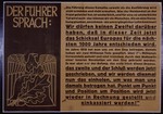 Nazi propaganda poster entitled, "Der Fuhrer sprach,"  issued by the "Parole der Woche," a wall newspaper (Wandzeitung) published by the National Socialist Party propaganda office in Munich.