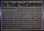 Nazi propaganda poster entitled, "Die Stunde wird kommen!"issued by the "Parole der Woche," a wall newspaper (Wandzeitung) published by the National Socialist Party propaganda office in Munich.