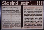 Nazi propaganda poster entitled, "Sie sind 'satt...!" issued by the "Parole der Woche," a wall newspaper (Wandzeitung) published by the National Socialist Party propaganda office in Munich.
