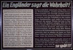 Nazi propaganda poster entitled, "Ein Englander sagt die Wahrheit...zu spat," issued by the "Parole der Woche," a wall newspaper (Wandzeitung) published by the National Socialist Party propaganda office in Munich.