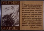 Nazi propaganda poster entitled, "Der Fuhrer ist der Sieg," issued by the "Parole der Woche," a wall newspaper (Wandzeitung) published by the National Socialist Party propaganda office in Munich.