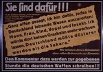 Nazi propaganda poster entitled, "Sie sind dafur," issued by the "Parole der Woche," a wall newspaper (Wandzeitung) published by the National Socialist Party propaganda office in Munich.