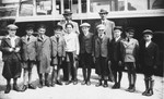 A group of boys from Bratislava prepares to leave for England on a Kindertransport.