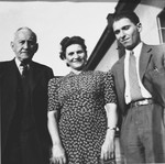 Alois and Elsa Krasa pose on the balcony of their home in Prague with Josef Svehla (Schwartz), a friend of their son, Edgar.