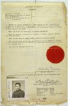 Affidavit in lieu of passport issued to Jewish refugee Zalman Schachter by Hiram Bingham, Vice Consul at the US consulate in Marseilles.