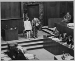 Polish survivor Jadwiga Dzido shows her scarred leg to the court, while expert witness Dr.