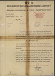 A letter written by the Berlin transit authority [Berliner Verkehrs Aktiengesellschaft] to Viktor Stern, informing him of his dismissal from his post with their agency as of Septmber 20, 1933.