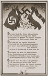 An illustrated postcard of the lyrics to the Horst Wessel Lied, the official marching song of the Nazi party.