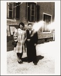 Two young Jewish DPs pose outside in the New Palestine displaced persons camp near Salzburg.