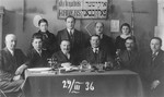 Group portrait of members of the board of the Jewish bank in Gargzdai, Lithuania.
