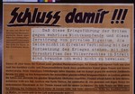 Nazi propaganda poster entitled, "Schluss damit!", issued by the "Parole der Woche," a wall newspaper (Wandzeitung) published by the National Socialist Party propaganda office in Munich.