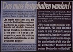 Nazi propaganda poster entitled,"Das mub festgehalten werden!"  issued by the "Parole der Woche," a wall newspaper (Wandzeitung) published by the National Socialist Party propaganda office in Munich.