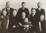 Group portrait of members of the Liekach family in Germany after the war.