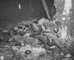The charred corpses of prisoners burned alive by the SS in a barn outside of Gardelegen.