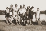 Group portrait of Jewish youth from the OSE children's home at Chateau du Chaumont, on an outing.